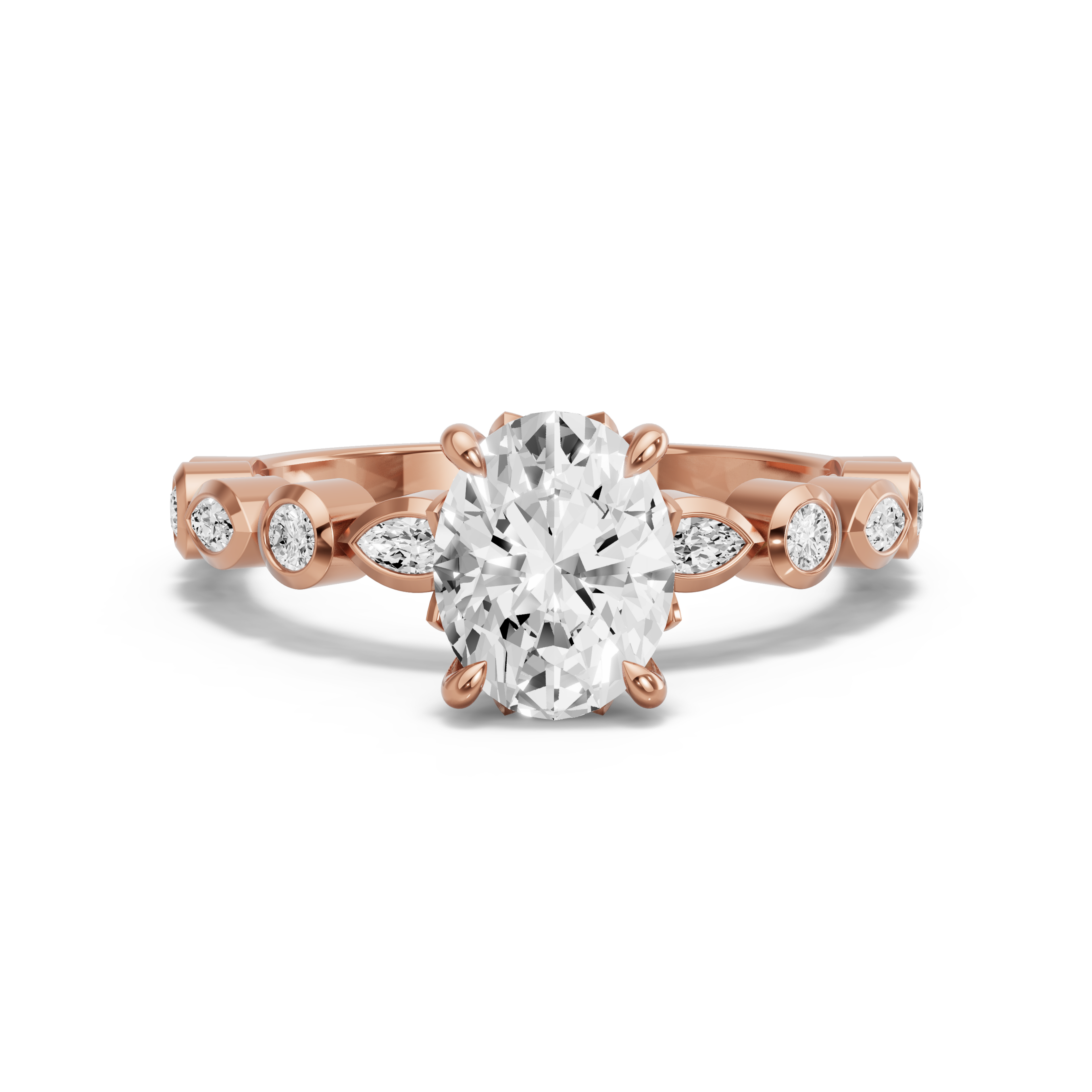 Image for Oval Lotus Basket Ring with Alternating Marquise band in 18K Rose Gold