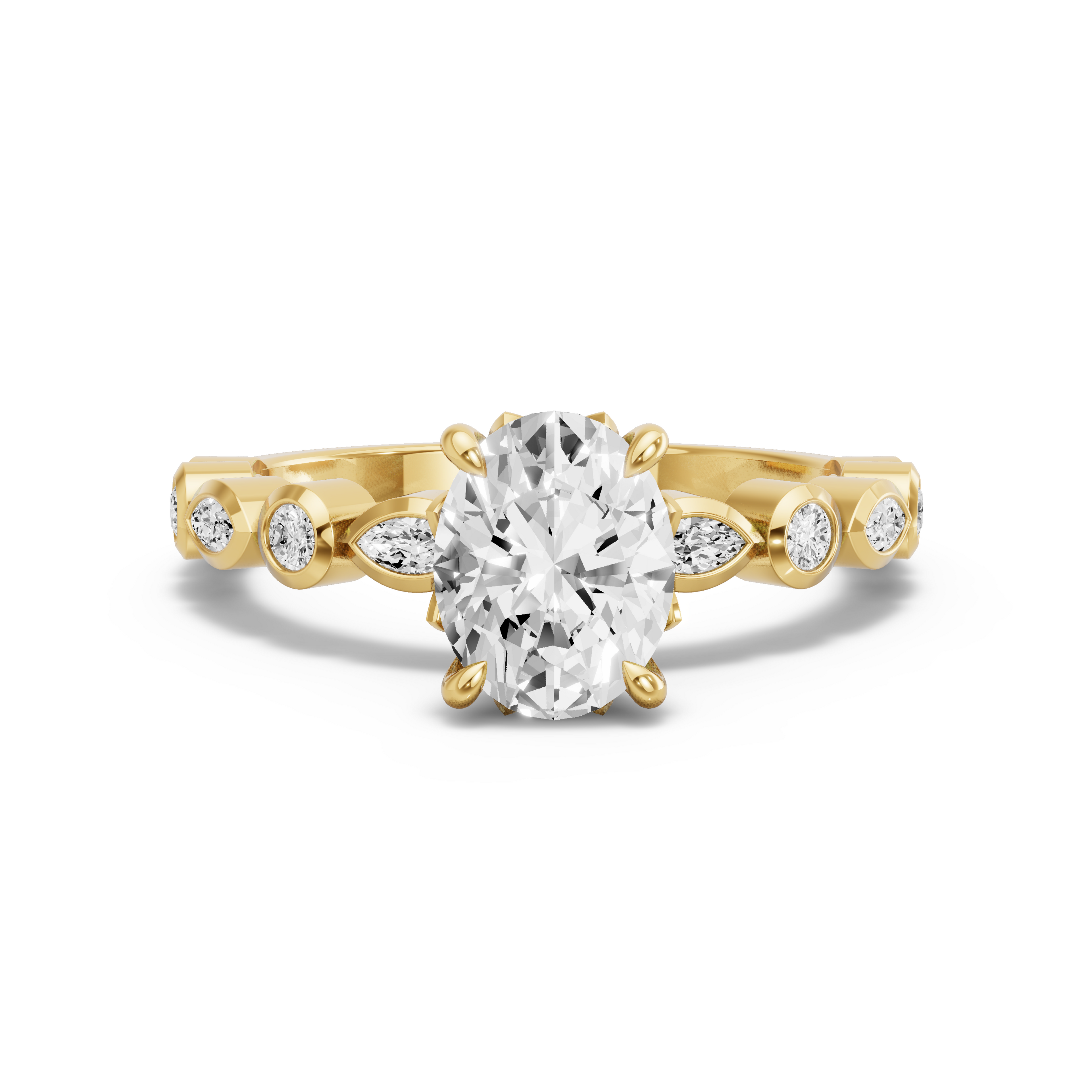 Image for Oval Lotus Basket Ring with Alternating Marquise band in 10K Yellow Gold