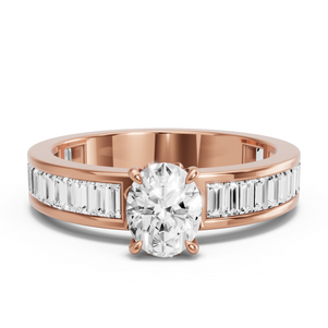 Image for Oval Lotus Basket Ring with Baguette Channel band