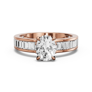 Image for Oval Lotus Basket Ring with Baguette Channel band