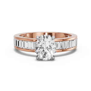 Image for Oval Lotus Basket Ring with Baguette Channel band