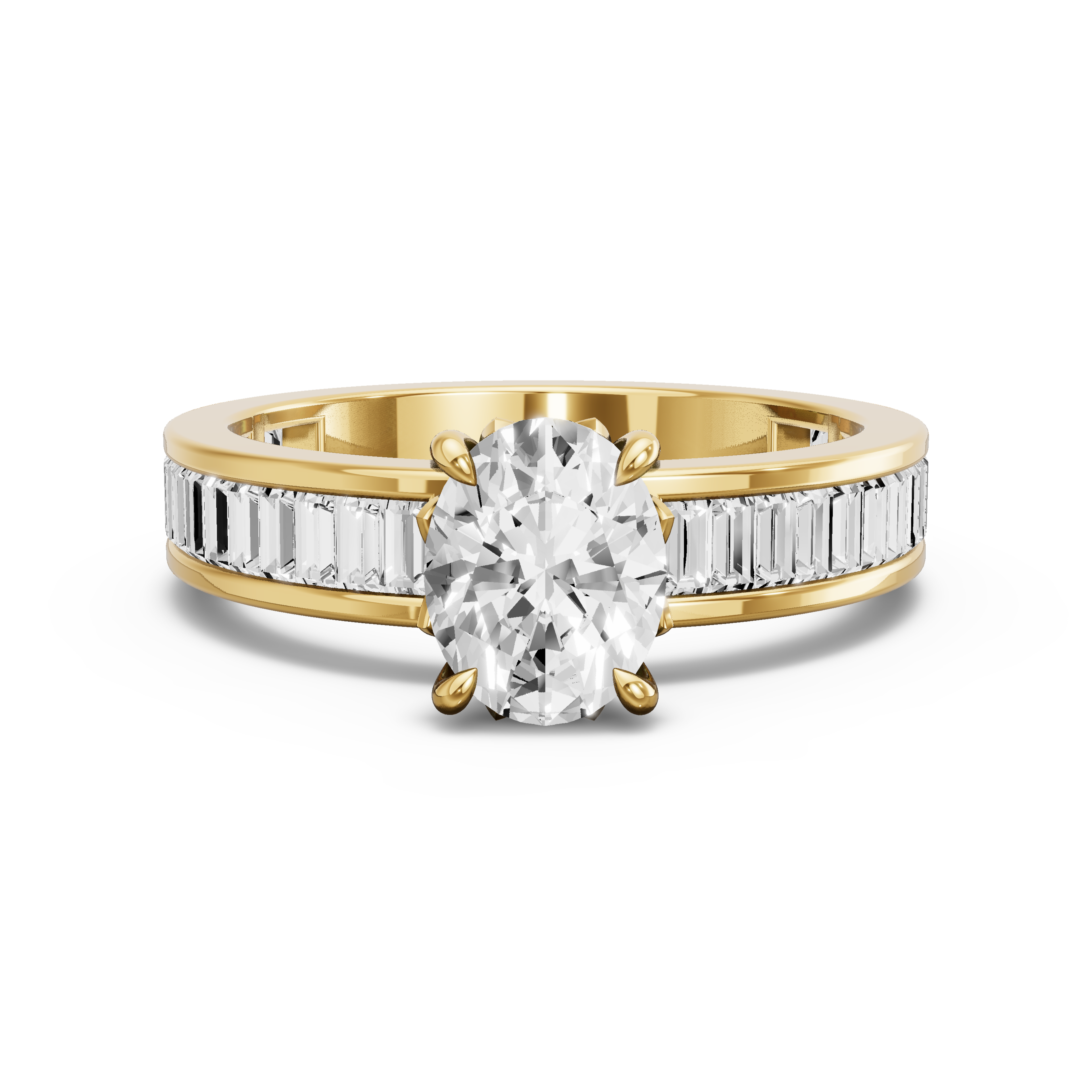 Image for Oval Lotus Basket Ring with Baguette Channel band in 18K Yellow Gold