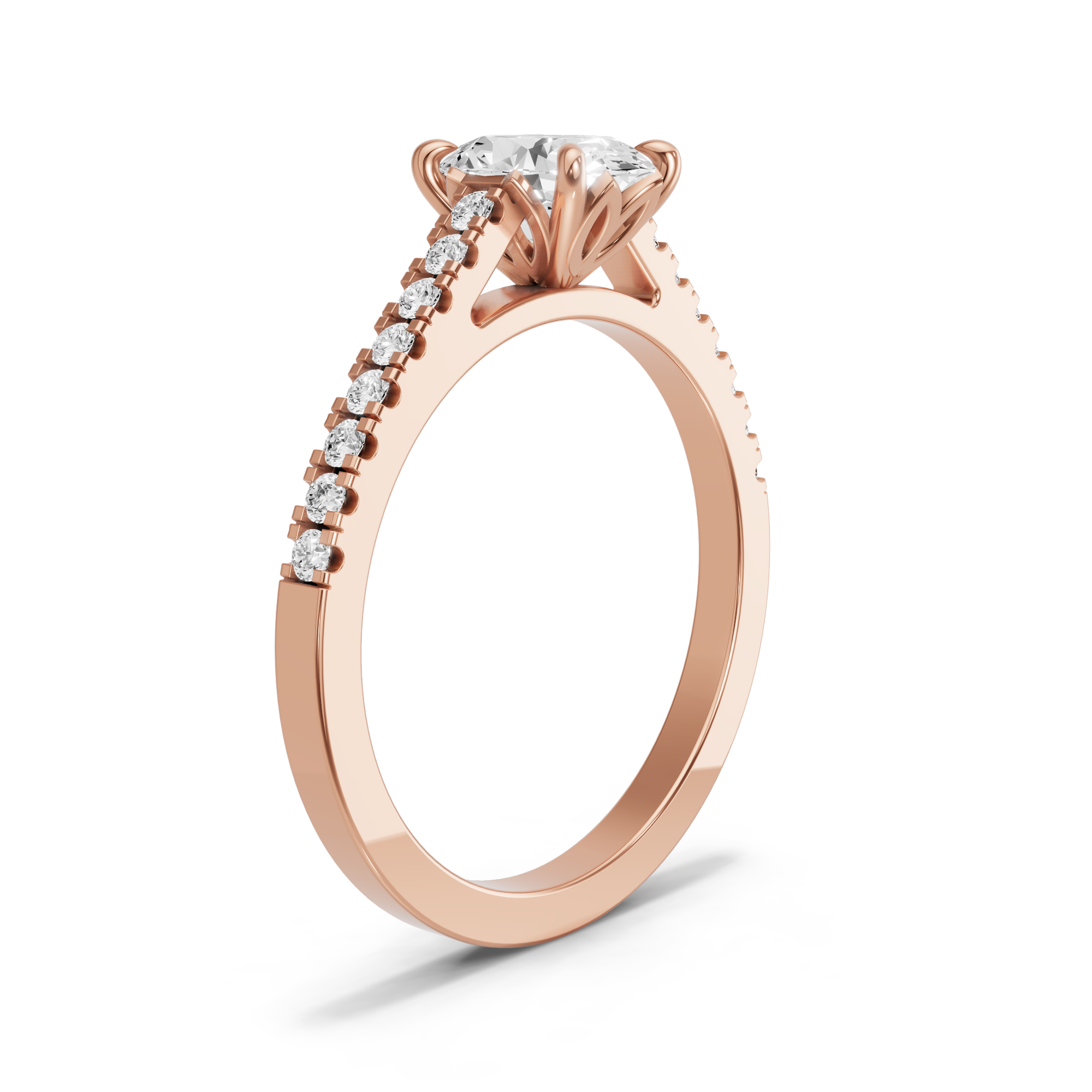Image for Oval Lotus Basket Ring with Cathedral Pave band in 18K Rose Gold