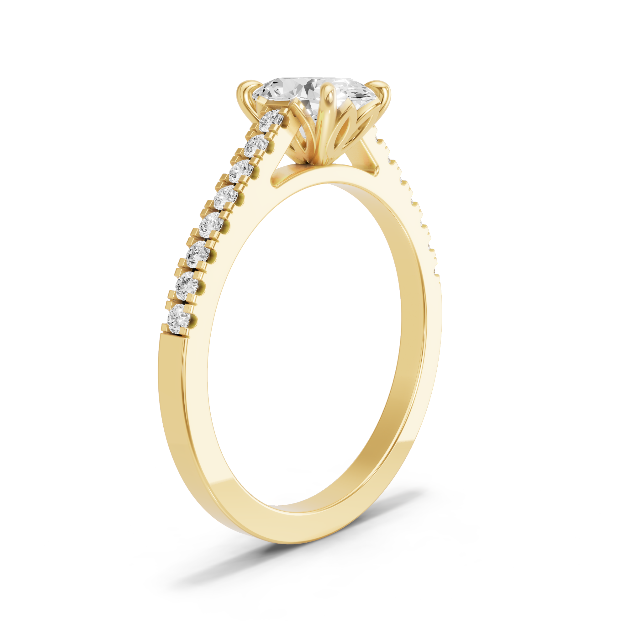 Image for Oval Lotus Basket Ring with Cathedral Pave band in 18K Yellow Gold