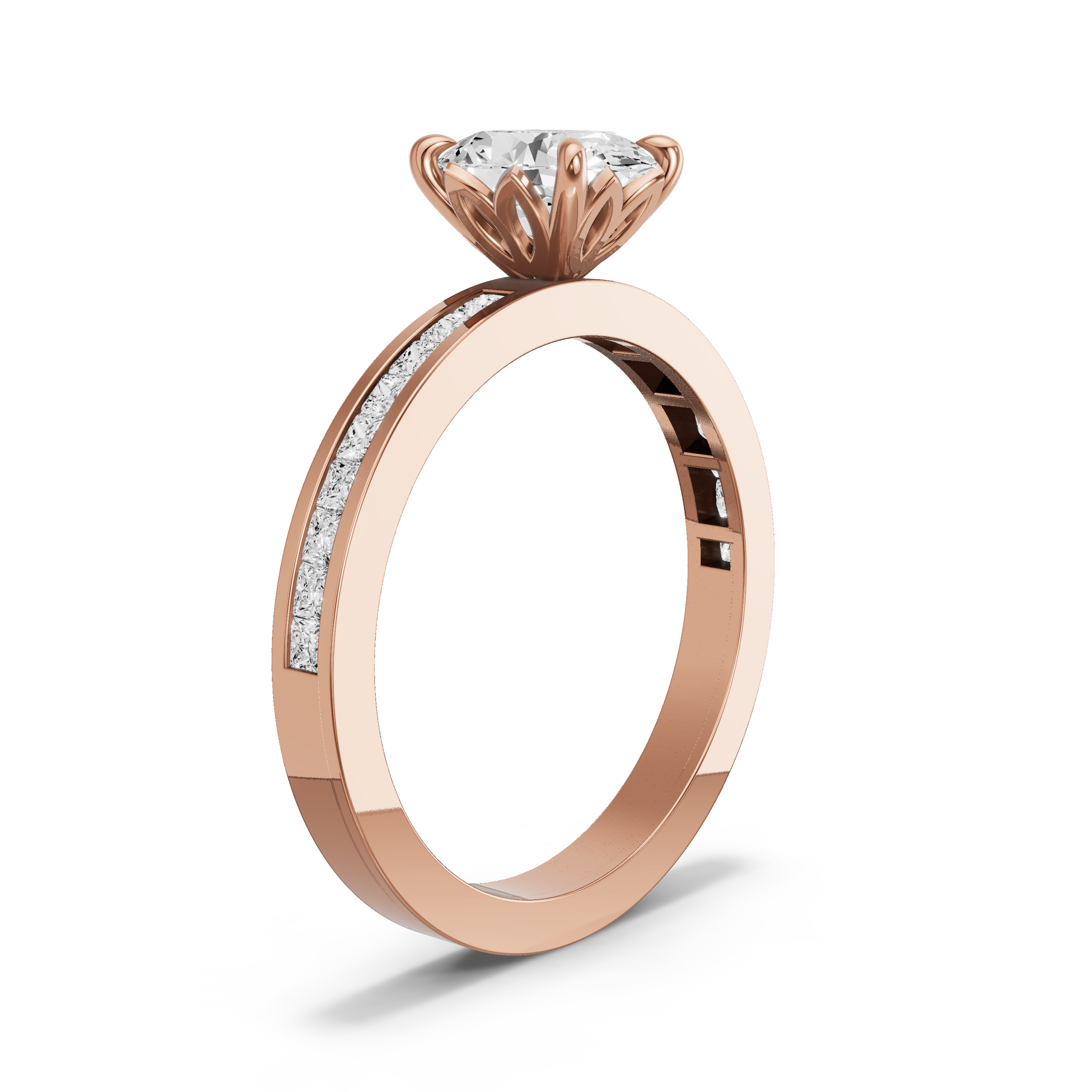Image for Oval Lotus Basket Ring with Channel band in 10K Rose Gold