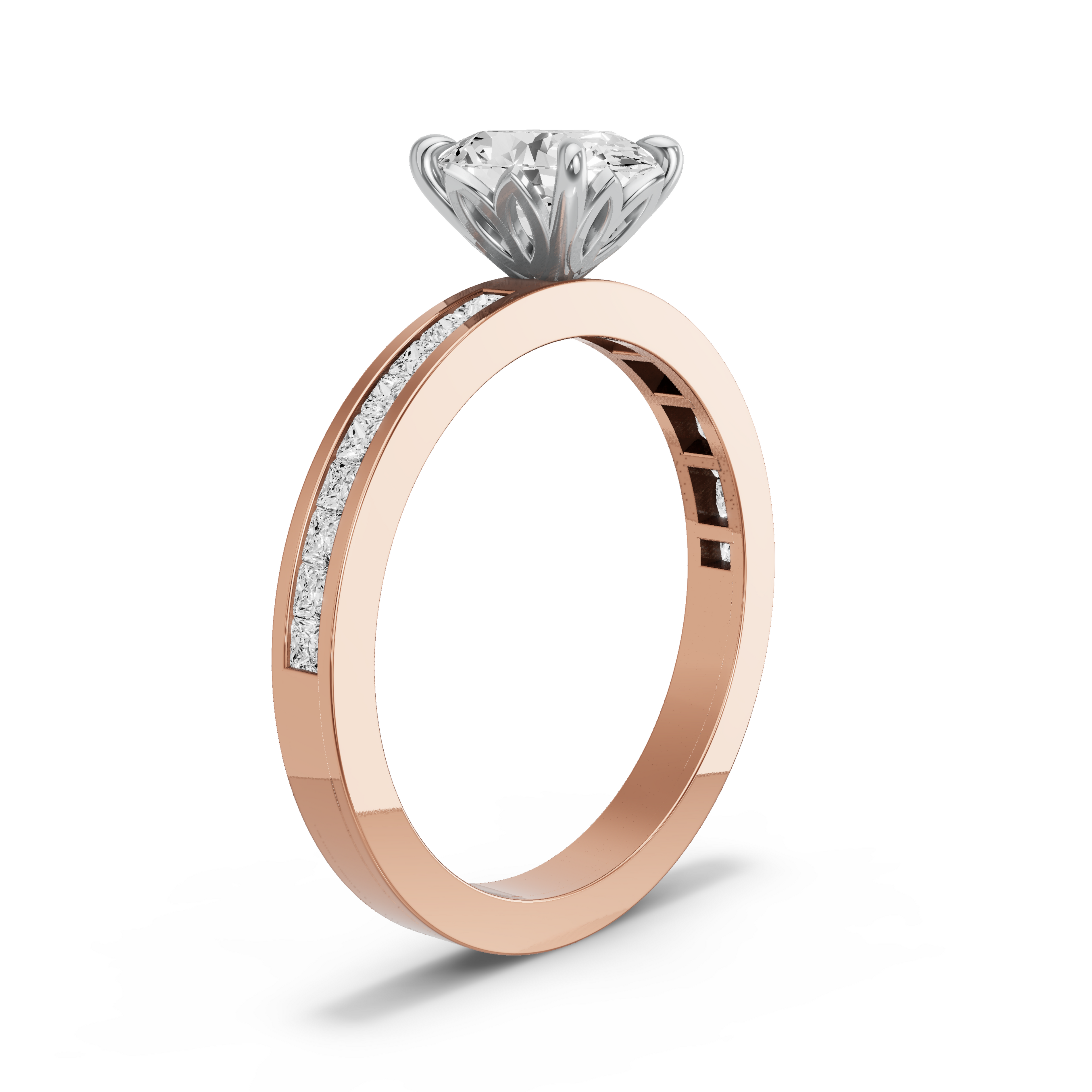 Image for Oval Lotus Basket Ring with Channel band in 10K Two Tone Rose Gold