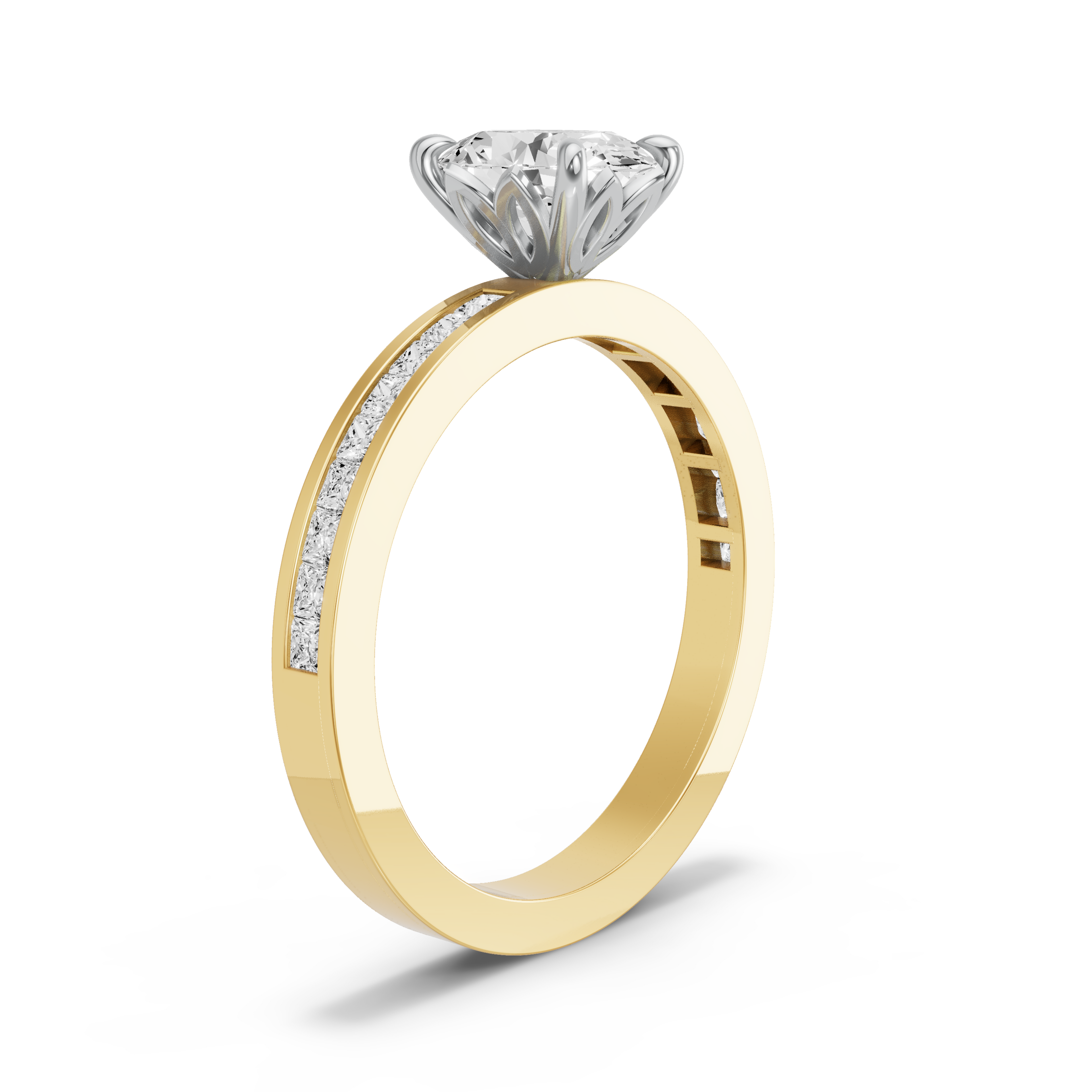 Image for Oval Lotus Basket Ring with Channel band in 10K Two Tone Yellow Gold