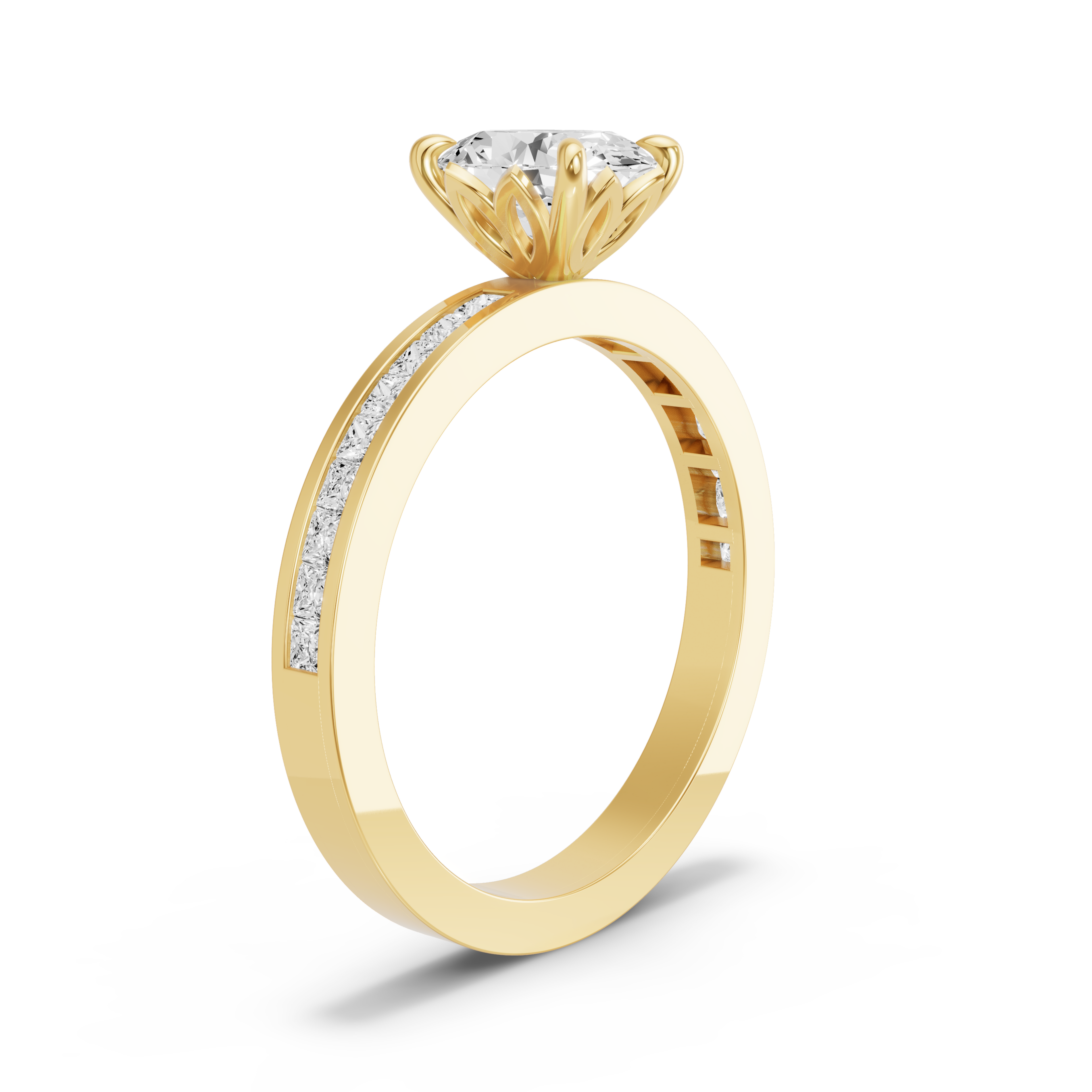 Image for Oval Lotus Basket Ring with Channel band in 10K Yellow Gold