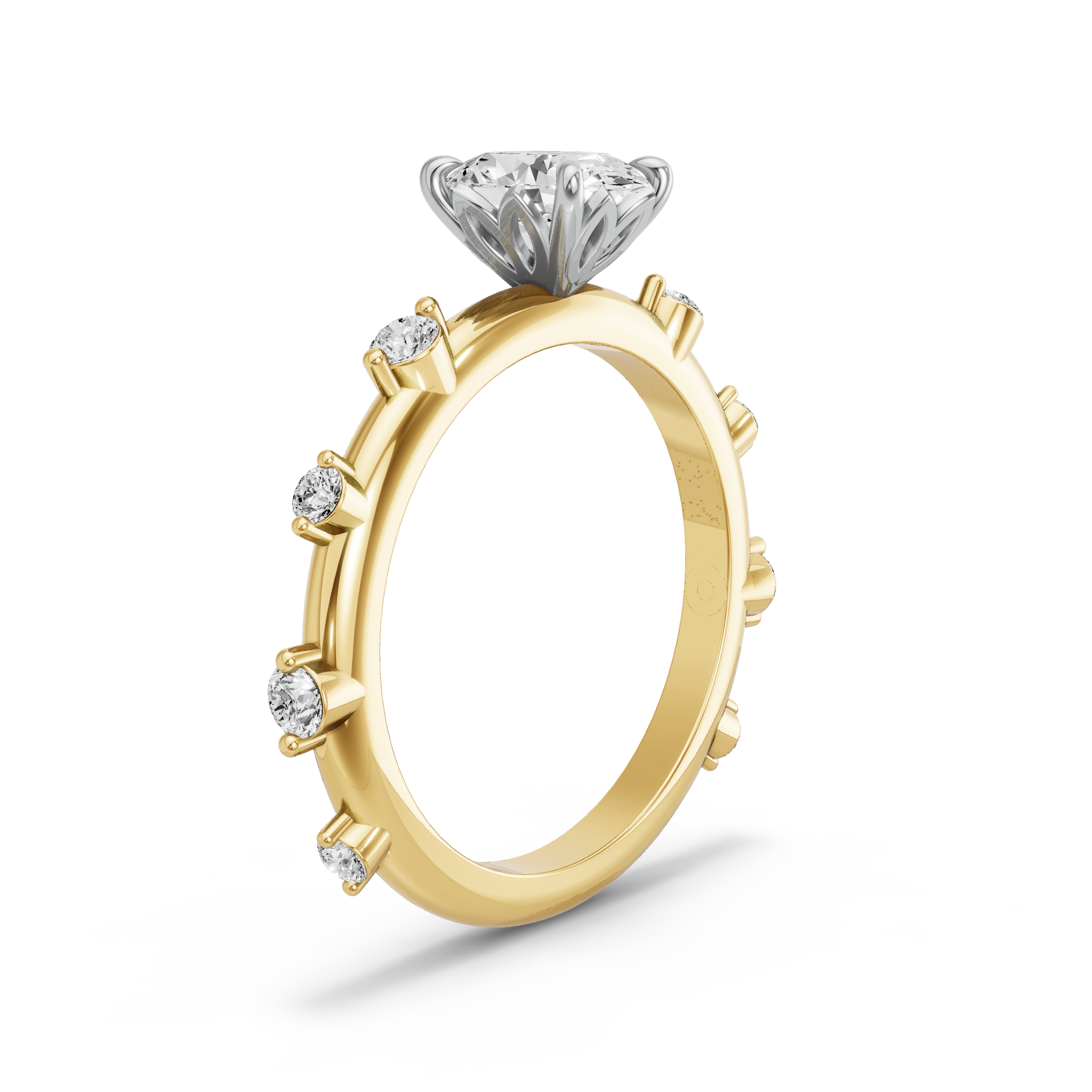 Image for Oval Lotus Basket Ring with Floating Station band in 10K Two Tone Yellow Gold