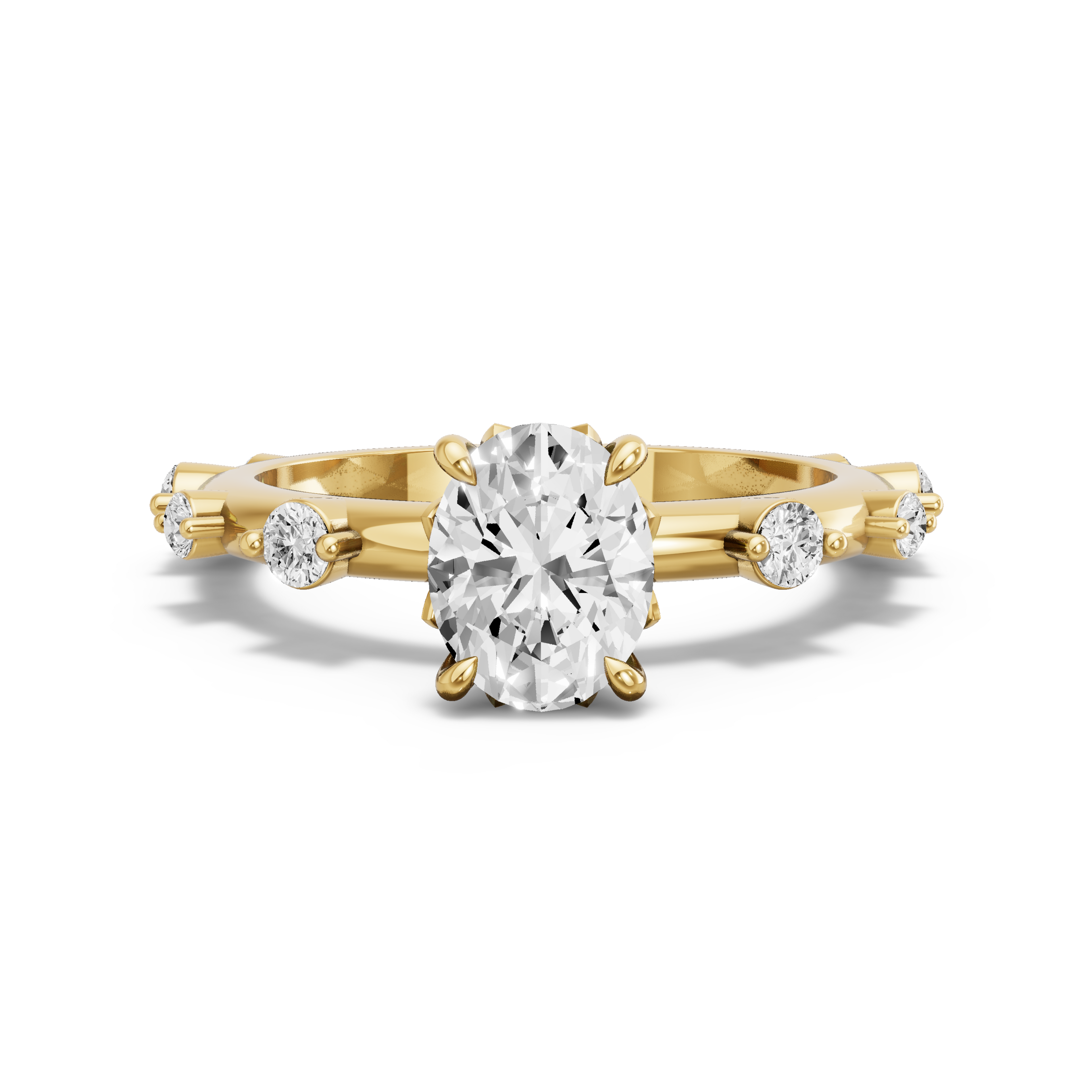 Image for Oval Lotus Basket Ring with Floating Station band in 10K Yellow Gold