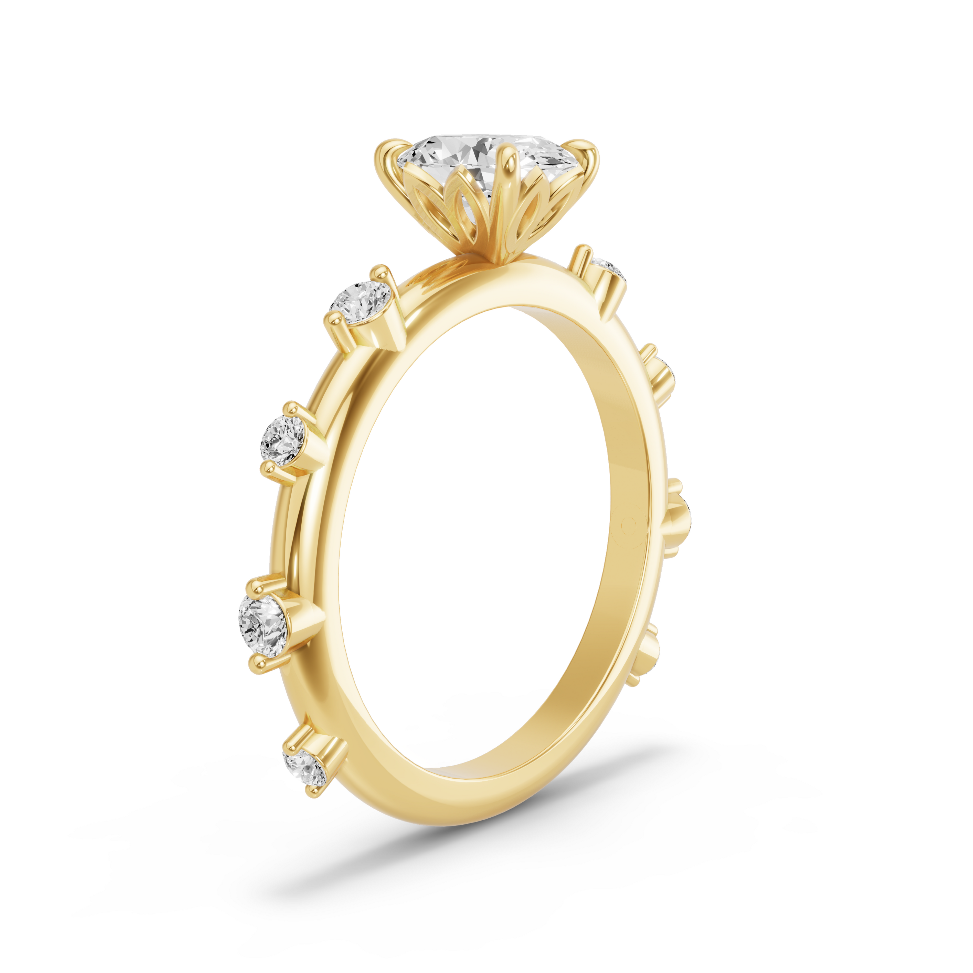 Image for Oval Lotus Basket Ring with Floating Station band in 10K Yellow Gold