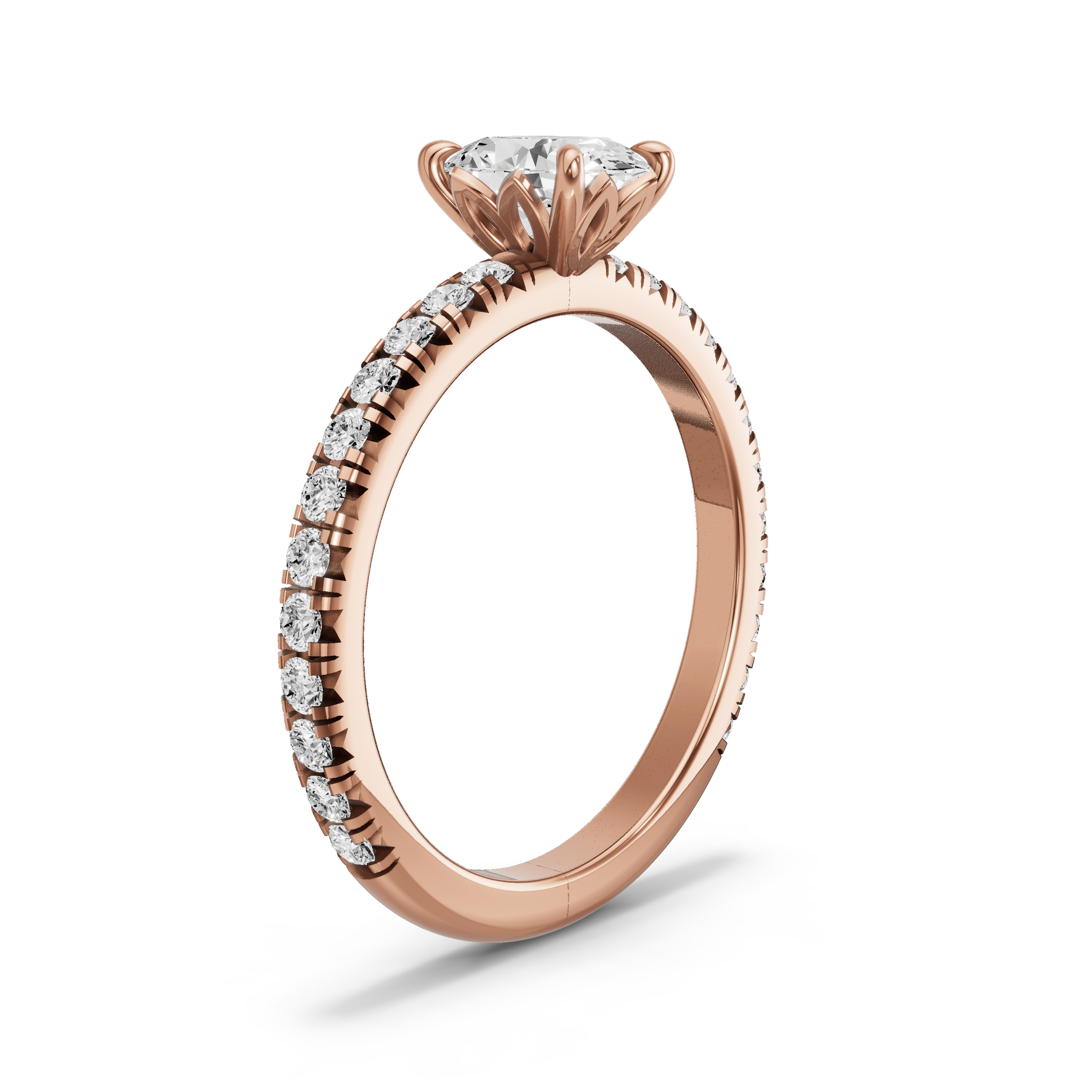 Image for Oval Lotus Basket Ring with French Pave band