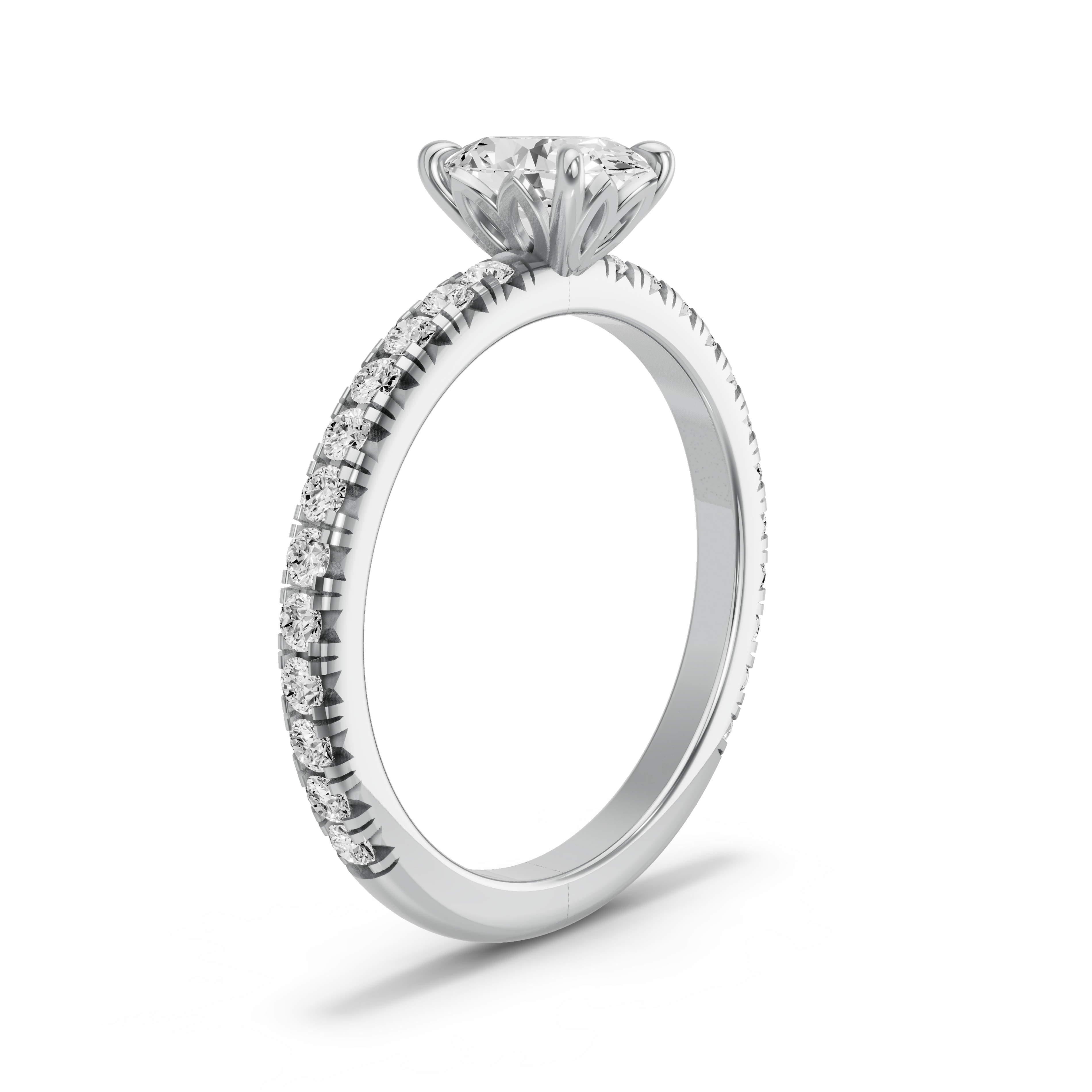 Image for Oval Lotus Basket Ring with French Pave band