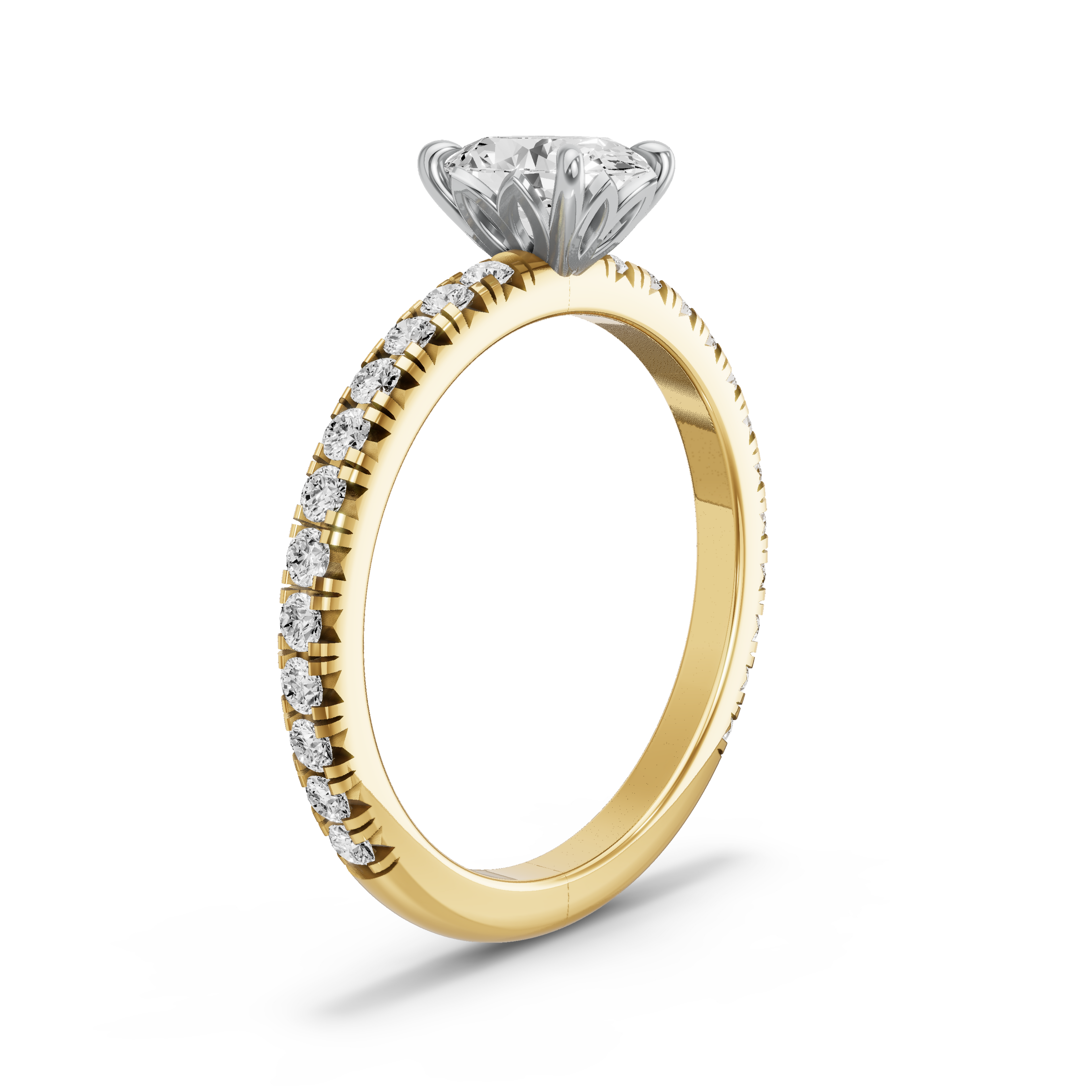 Image for Oval Lotus Basket Ring with French Pave band in 10K Two Tone Yellow Gold