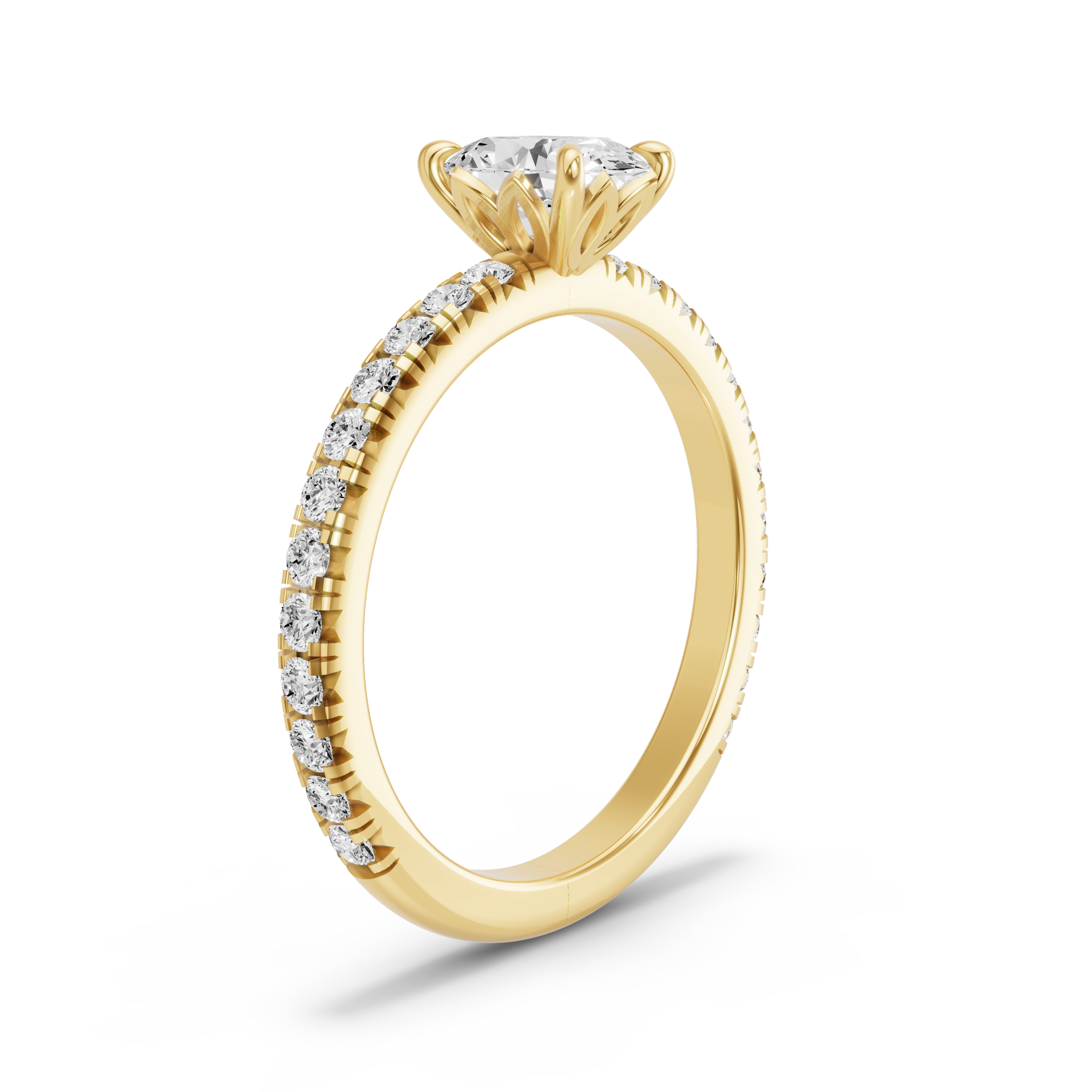 Image for Oval Lotus Basket Ring with French Pave band in 10K Yellow Gold