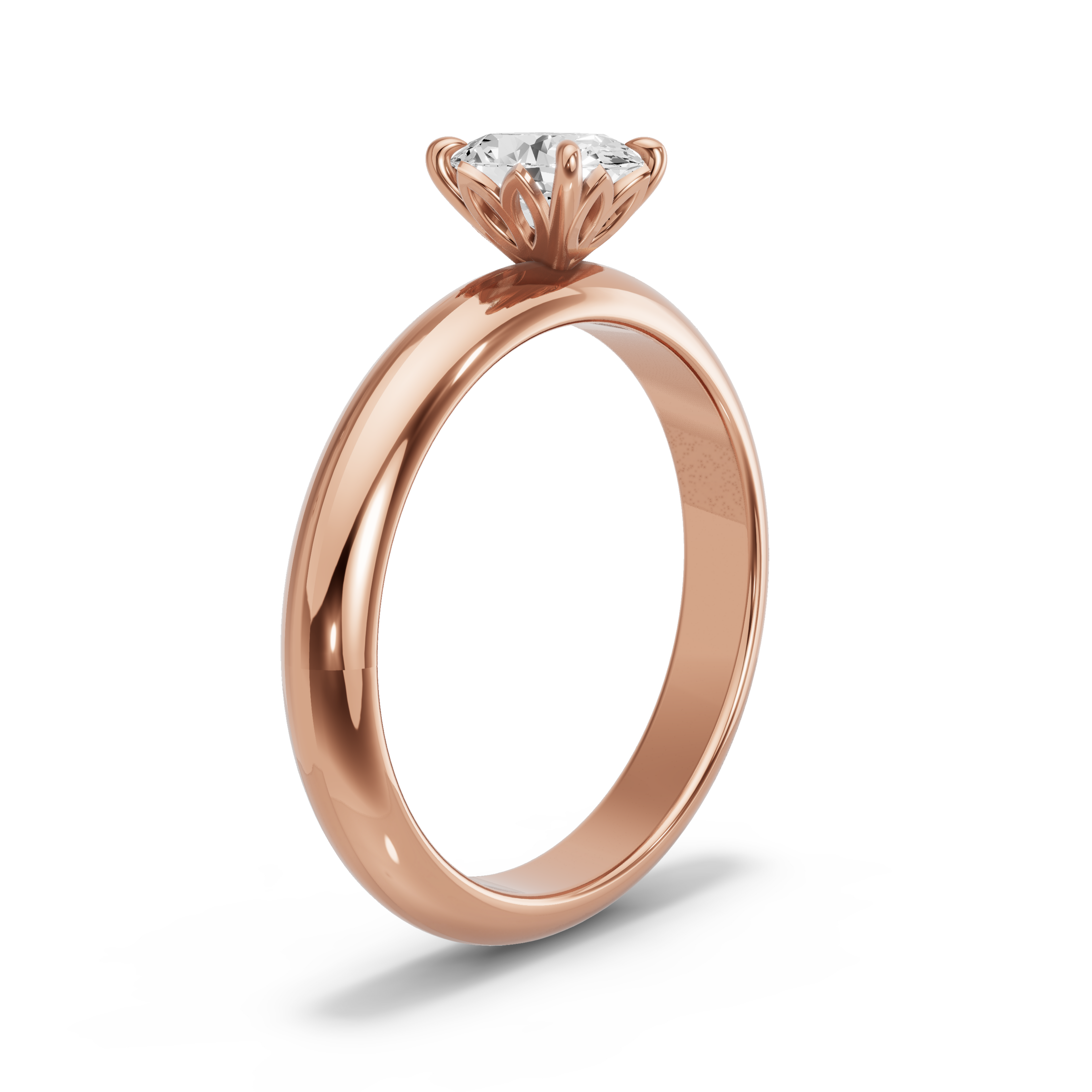 Image for Oval Lotus Basket Ring with Knife Edge Solitaire band in 10K Rose Gold