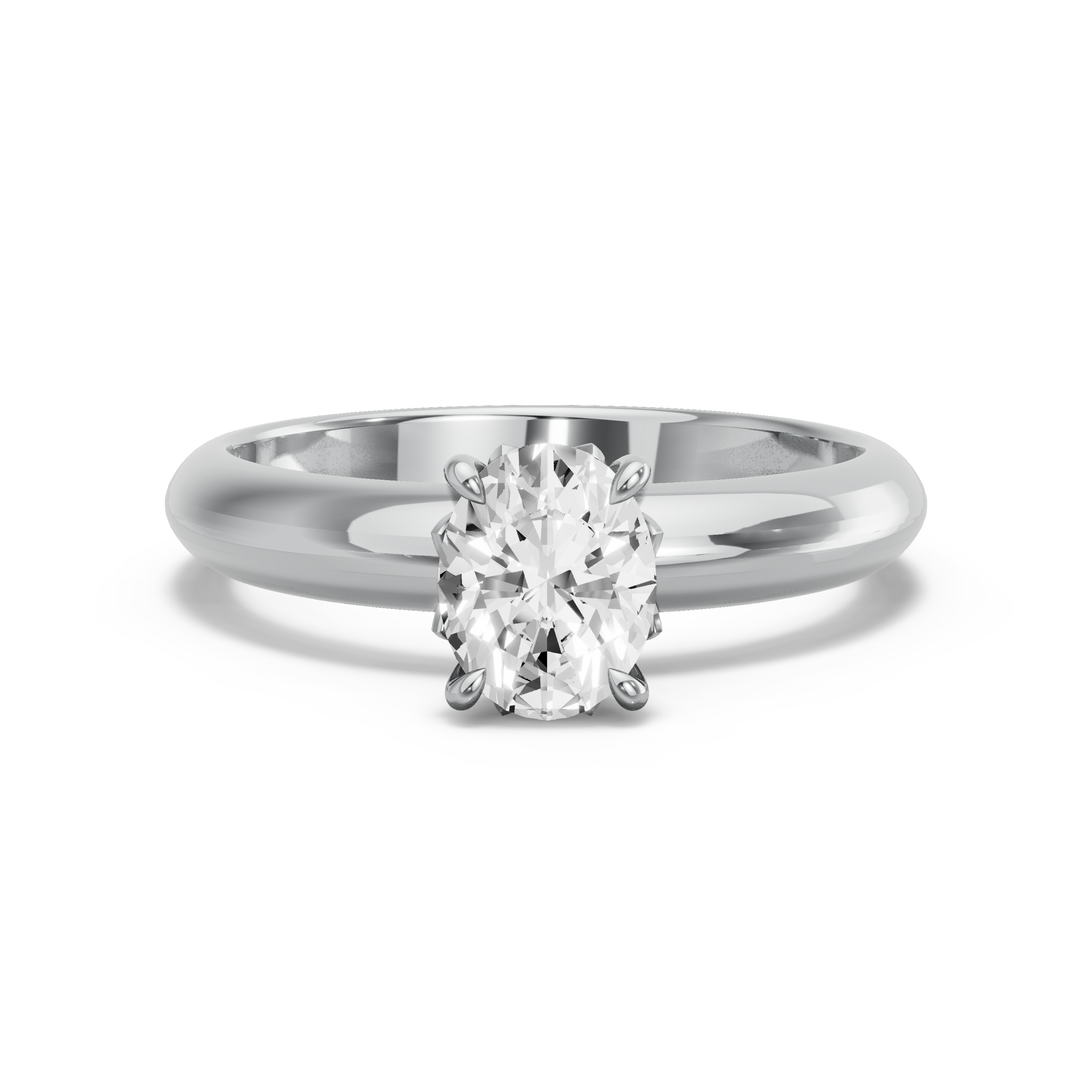Image for Oval Lotus Basket Ring with Knife Edge Solitaire band in 18K White Gold