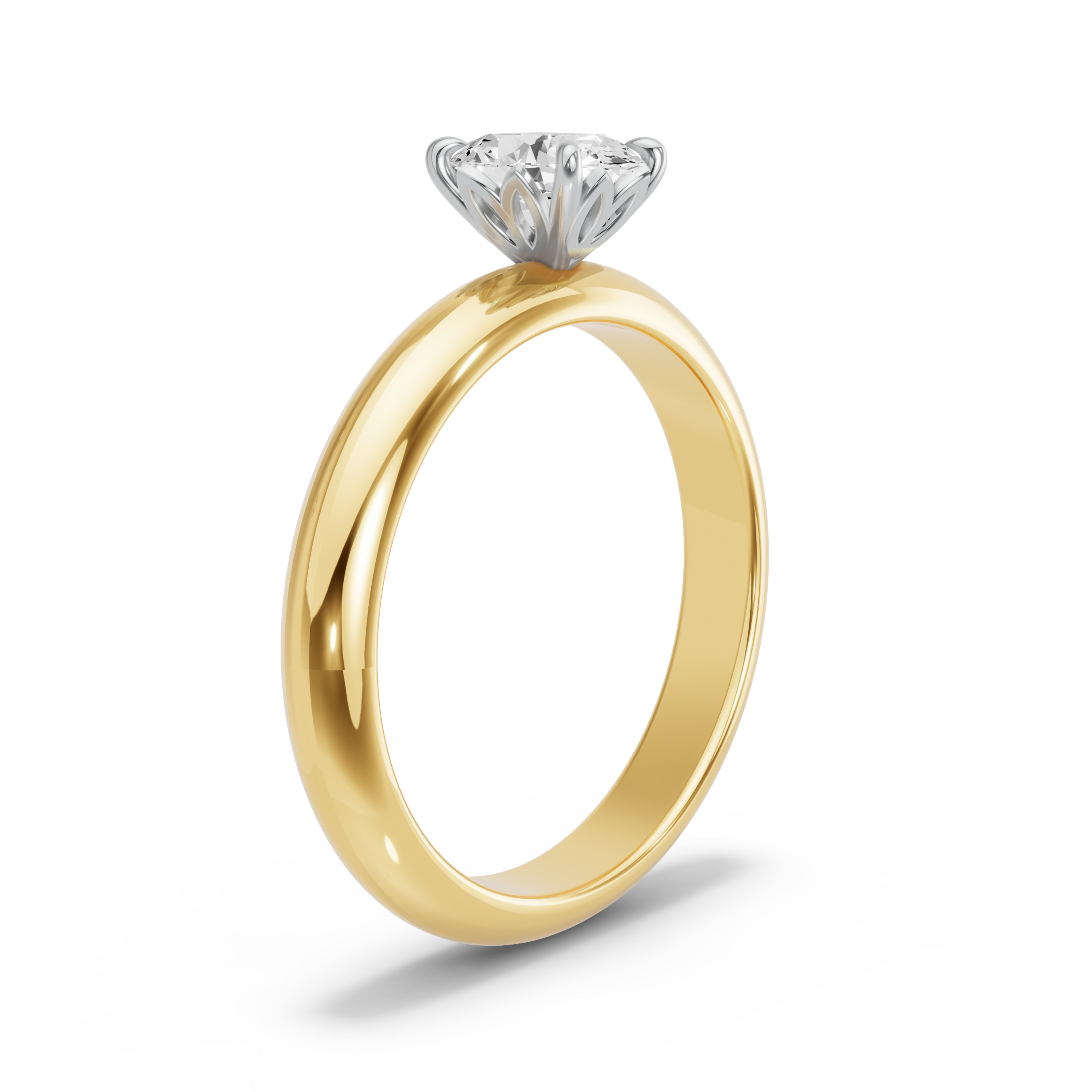 Image for Oval Lotus Basket Ring with Knife Edge Solitaire band in 14K Two Tone Yellow Gold