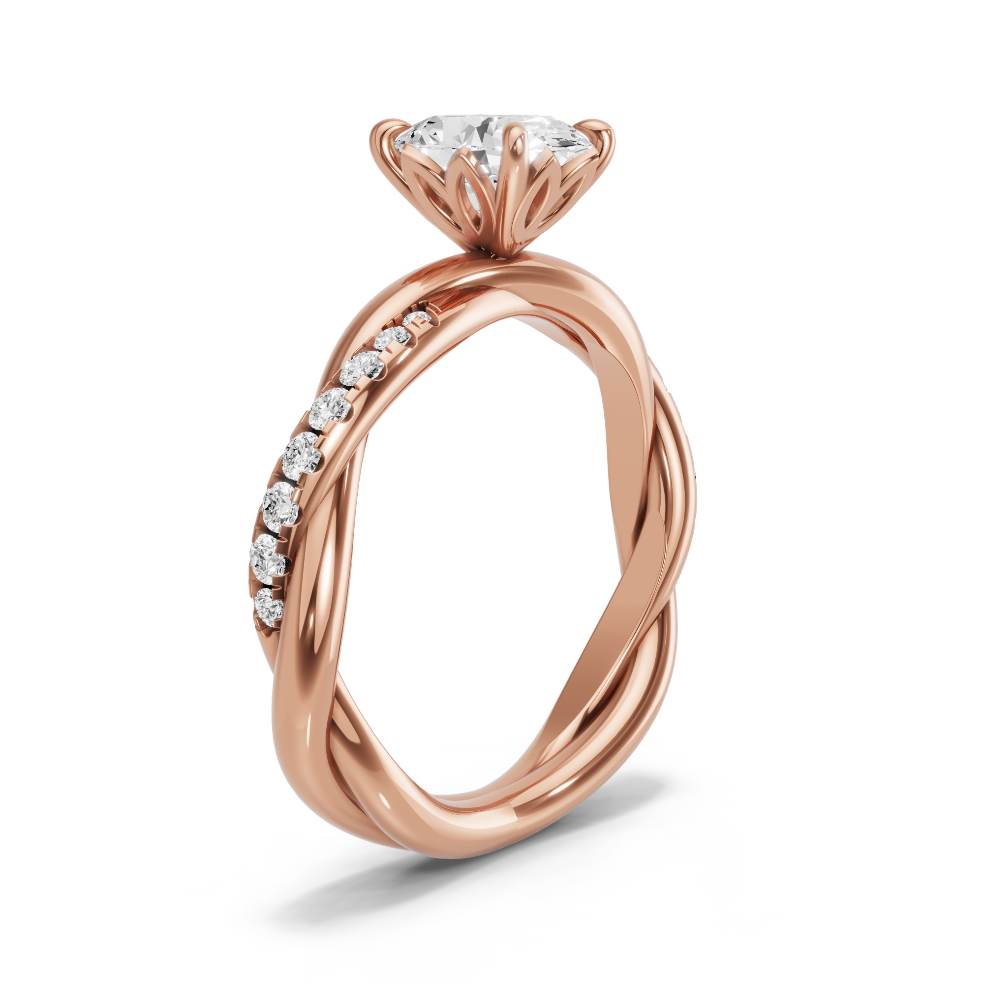Image for Oval Lotus Basket Ring with Rope Pave band in 10K Rose Gold