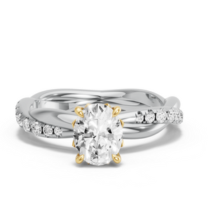 Image for Oval Lotus Basket Ring with Rope Pave band