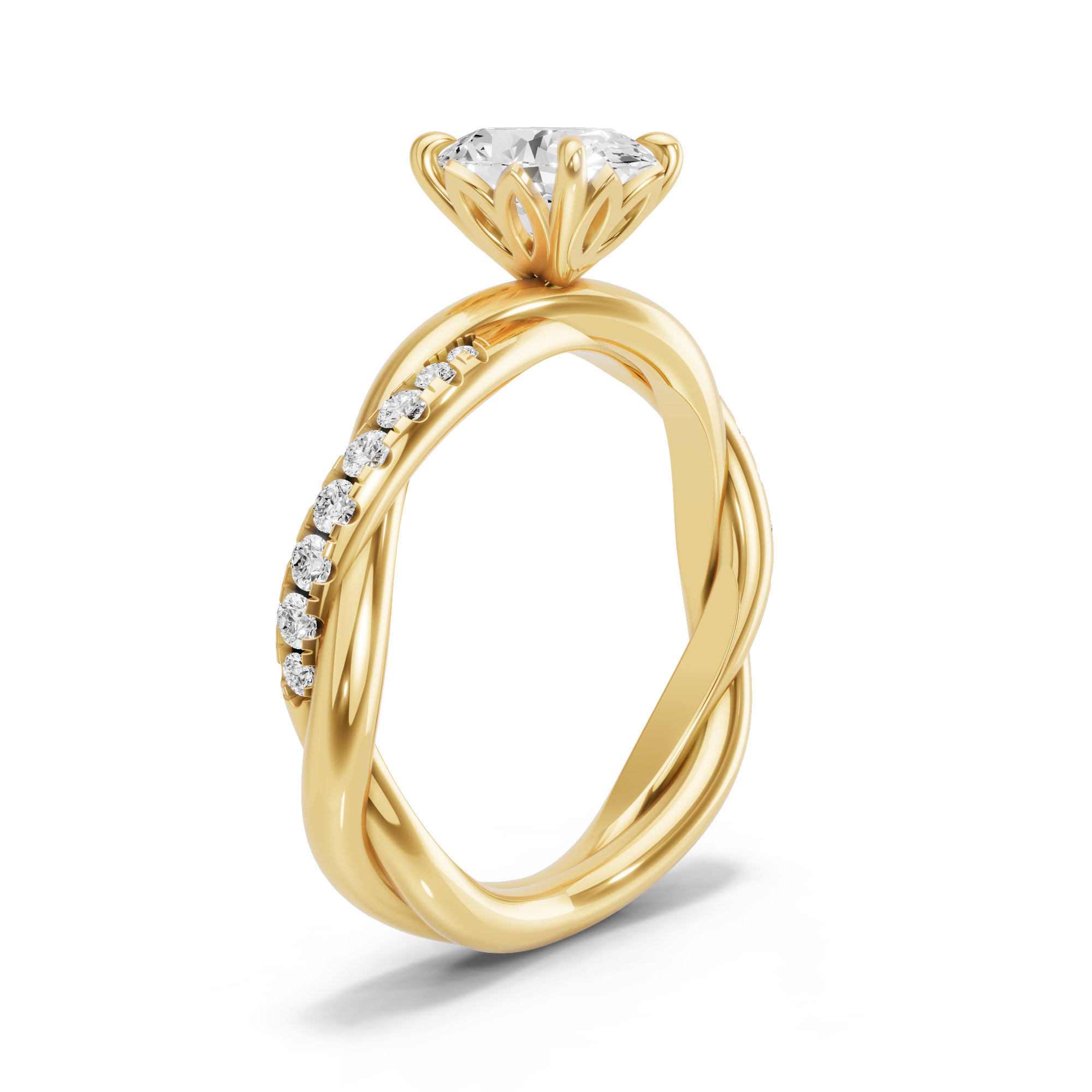 Image for Oval Lotus Basket Ring with Rope Pave band in 10K Yellow Gold