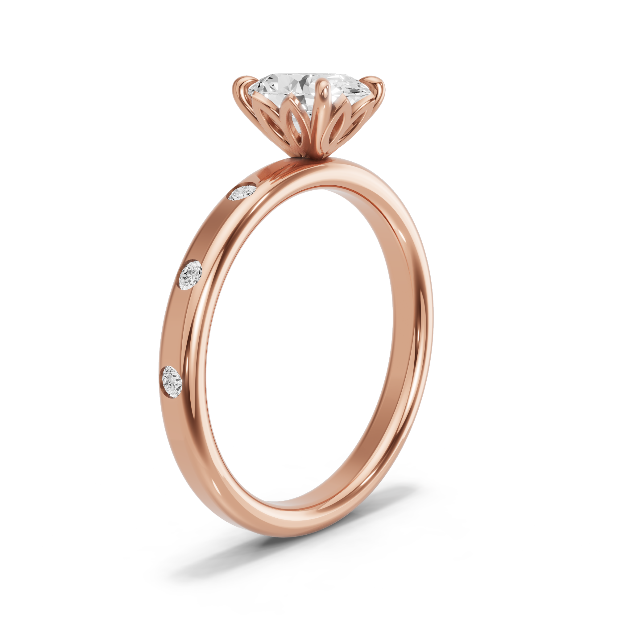 Image for Oval Lotus Basket Ring with Sleek Accent band in 14K Rose Gold