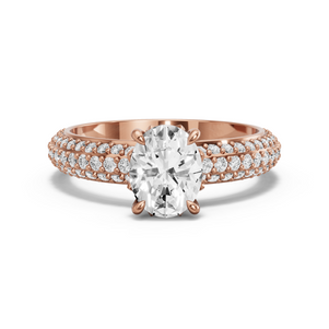 Image for Oval Lotus Basket Ring with Triple Row Pave band