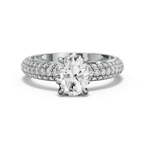 Image for Oval Lotus Basket Ring with Triple Row Pave band