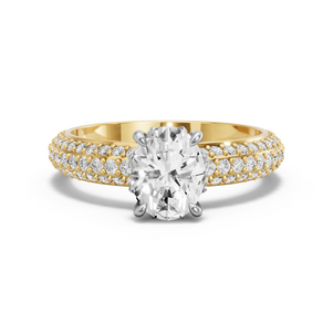 Image for Oval Lotus Basket Ring with Triple Row Pave band