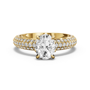 Image for Oval Lotus Basket Ring with Triple Row Pave band
