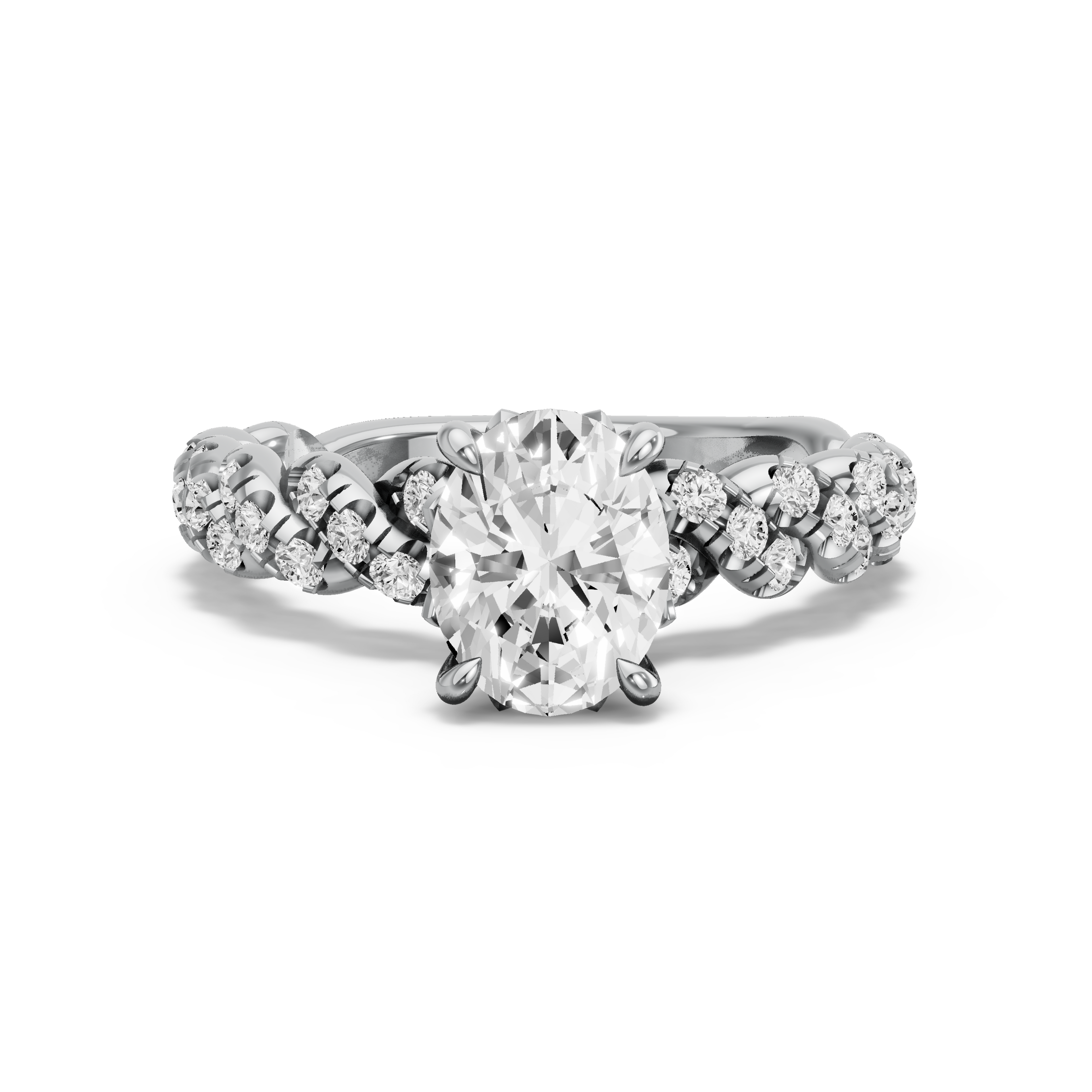 Image for Oval Lotus Basket Ring with Twist Pave band