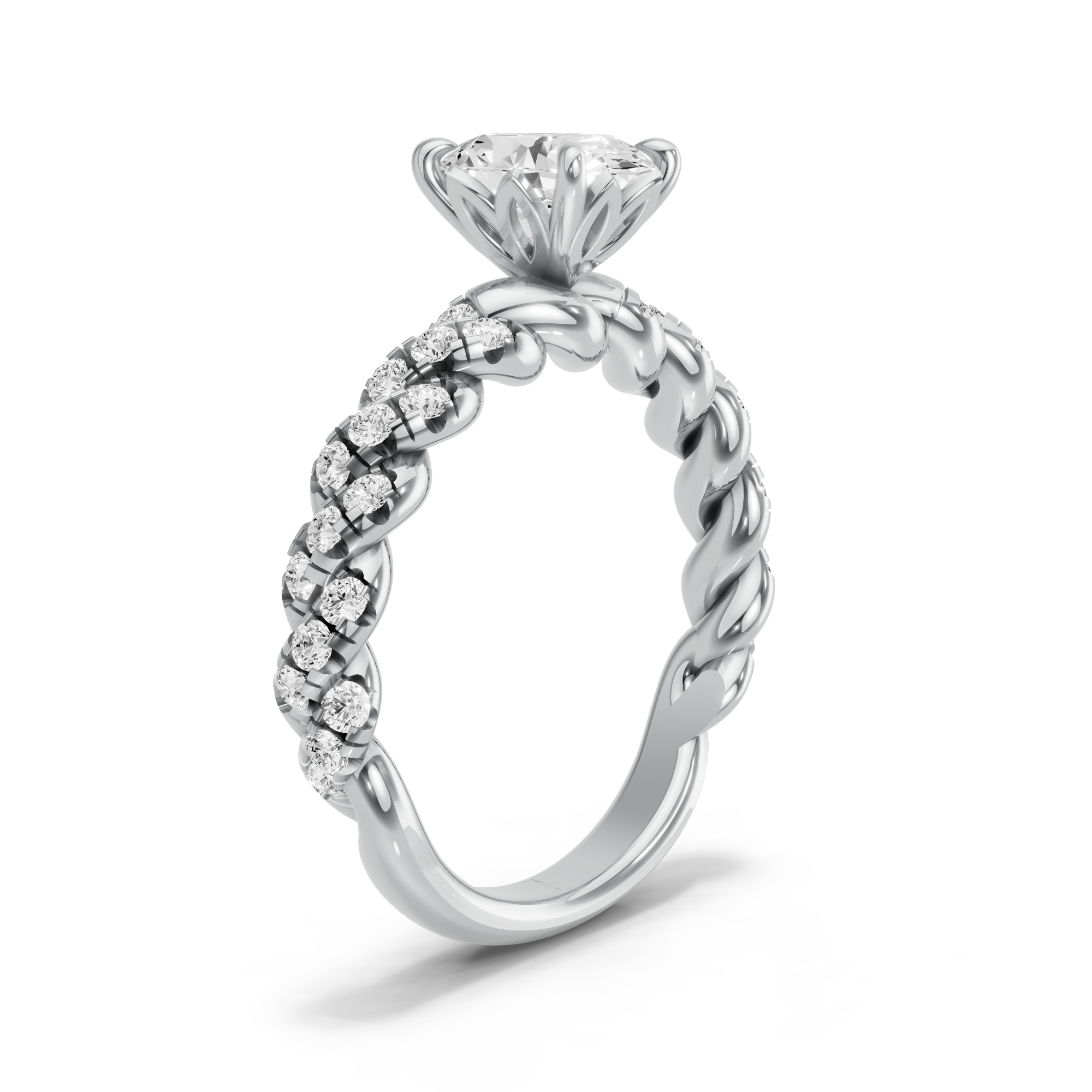 Image for Oval Lotus Basket Ring with Twist Pave band