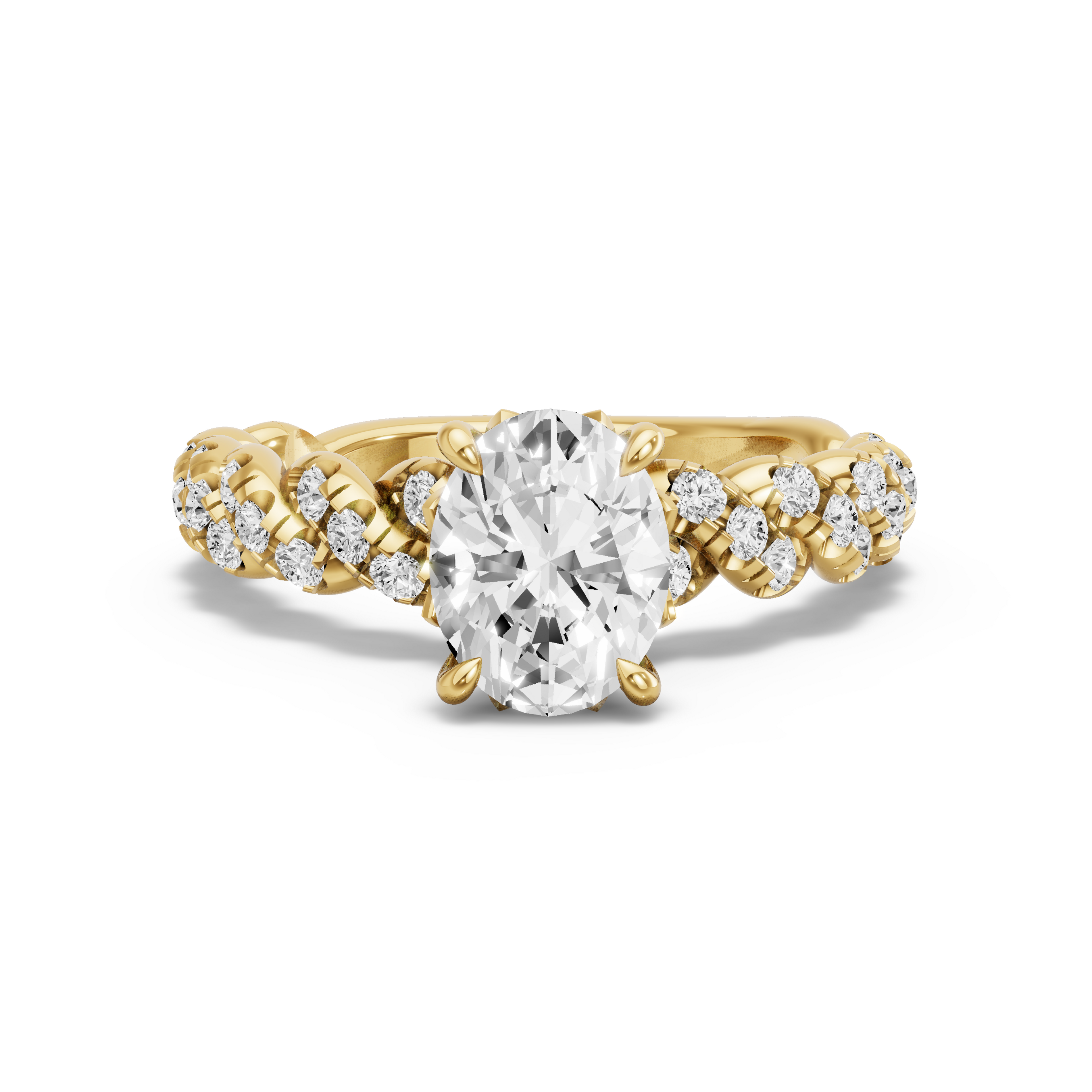 Image for Oval Lotus Basket Ring with Twist Pave band in 18K Yellow Gold