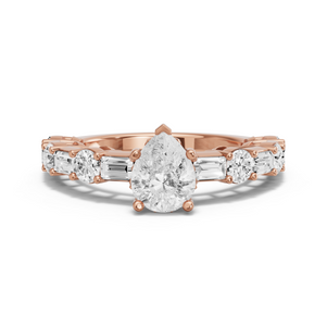 Image for Pear Lotus Basket Ring with Alternating Baguette band