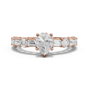 Image for Pear Lotus Basket Ring with Alternating Baguette band in 14K Rose Gold