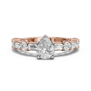 Image for Pear Lotus Basket Ring with Alternating Baguette band