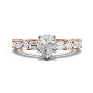 Image for Pear Lotus Basket Ring with Alternating Baguette band in 18K Two Tone Rose Gold