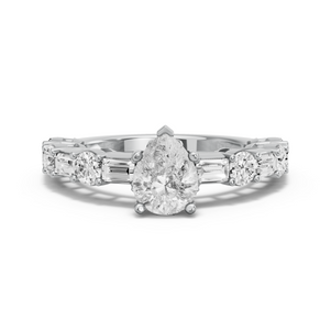 Image for Pear Lotus Basket Ring with Alternating Baguette band