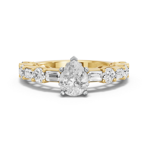 Image for Pear Lotus Basket Ring with Alternating Baguette band