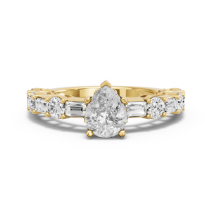 Image for Pear Lotus Basket Ring with Alternating Baguette band