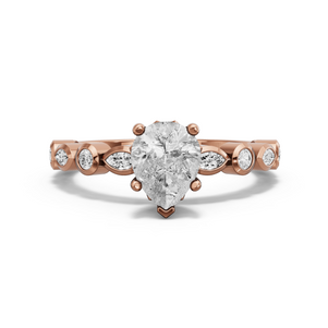 Image for Pear Lotus Basket Ring with Alternating Marquise band in 14K Rose Gold