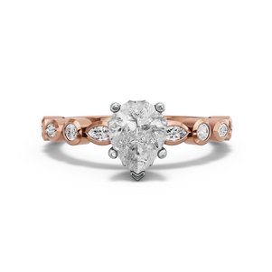 Image for Pear Lotus Basket Ring with Alternating Marquise band in 14K Two Tone Rose Gold