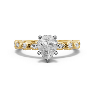Image for Pear Lotus Basket Ring with Alternating Marquise band in 18K Two Tone Yellow Gold
