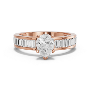 Image for Pear Lotus Basket Ring with Baguette Channel band