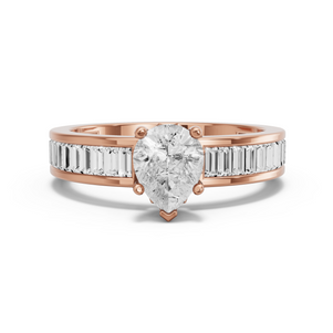 Image for Pear Lotus Basket Ring with Baguette Channel band in 18K Rose Gold