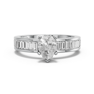Image for Pear Lotus Basket Ring with Baguette Channel band in 14K White Gold
