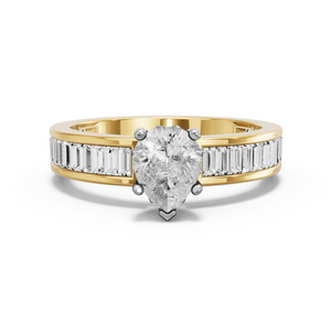 Image for Pear Lotus Basket Ring with Baguette Channel band