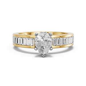 Image for Pear Lotus Basket Ring with Baguette Channel band in 18K Two Tone Yellow Gold