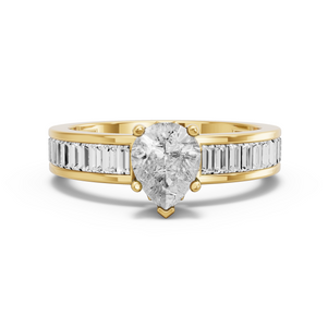 Image for Pear Lotus Basket Ring with Baguette Channel band in 18K Yellow Gold