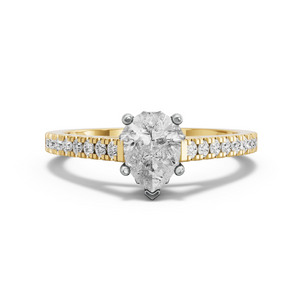 Image for Pear Lotus Basket Ring with Cathedral Pave band in 14K Two Tone Yellow Gold